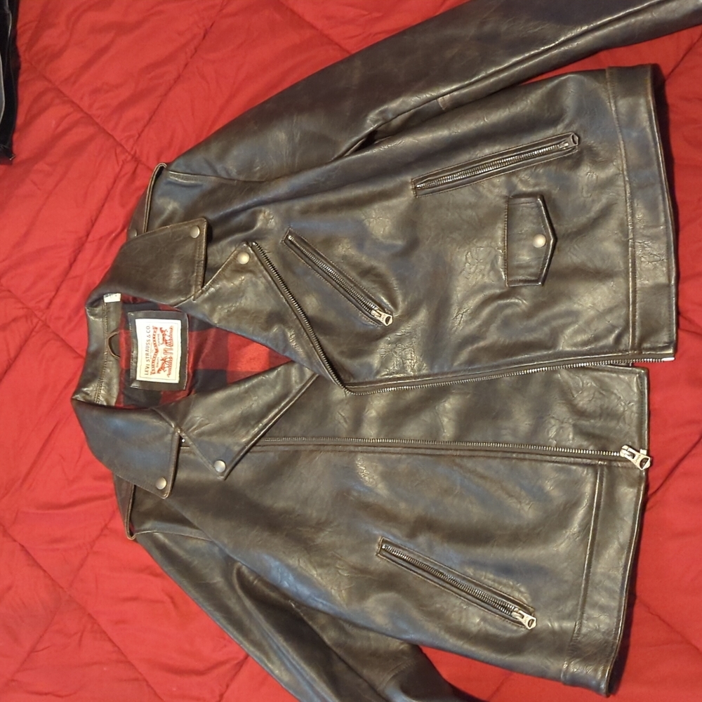 Men's Levis Leather Coat Dark Brown Size XL